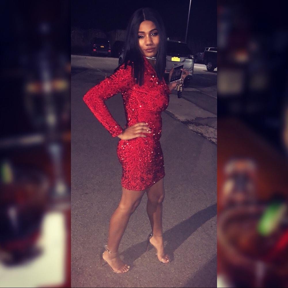 Red sequins dress